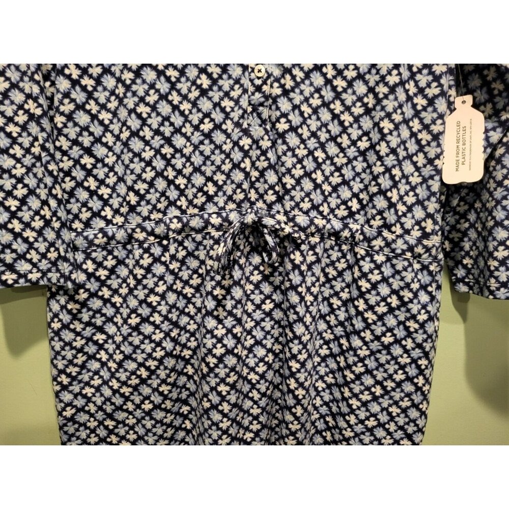 New Lands End Blue Print 3/4 Sleeve 1/4 Button Tie Waist Dress Sz M Pockets - Picture 2 of 9